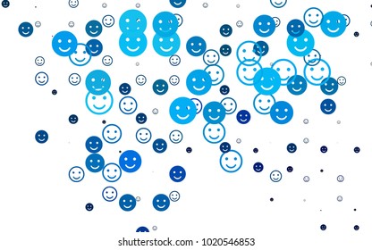 Light BLUE vector background with funny smiles. Illustration with set of smiles in simple style. Template for cheerful greeting postcards.