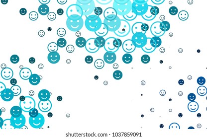 Light BLUE vector background with funny smiles. Decorative shining illustration with smiles on white template. Template for cheerful greeting postcards.