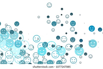 Light BLUE vector background with funny smiles. Illustration with set of smiles in simple style. Pattern for carnival, festival fun leaflets.