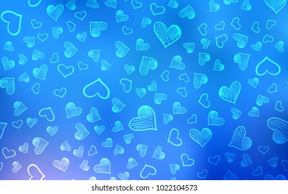 Light BLUE vector background with hearts. Decorative shining illustration with hearts on abstract template. Beautiful design for your business advert of anniversary.