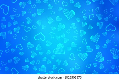 Light BLUE vector background with hearts. Glitter abstract illustration with colorful hearts in romantic style. Pattern for marriage gifts, congratulations.