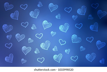 Light BLUE vector background with hearts. Decorative shining illustration with hearts on abstract template. Design for ad, poster, banner of Valentine Day.