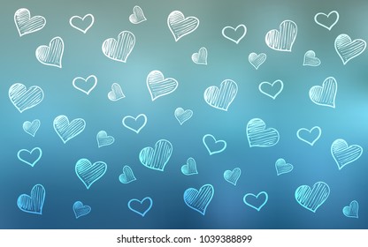 Light BLUE vector background with hearts. Illustration with hearts in love concept for valentine's day. Template for Valentine's greeting postcards.