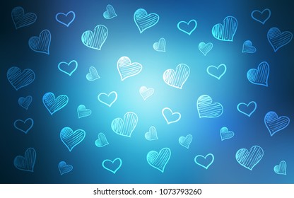 Light BLUE vector background with hearts. Decorative shining illustration with hearts on abstract template. Design for ad, poster, banner of Valentine Day.
