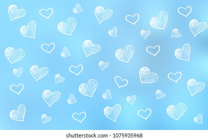 Light BLUE vector background with hearts. Glitter abstract illustration with colorful hearts in romantic style. Design for ad, poster, banner of Valentine Day.