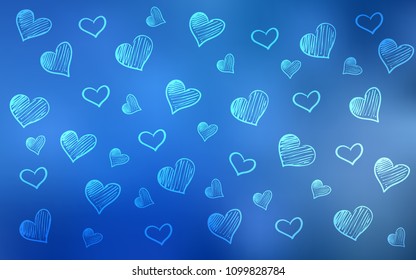 Light BLUE vector background with hearts. Glitter abstract illustration with colorful hearts in romantic style. Pattern for marriage gifts, congratulations.