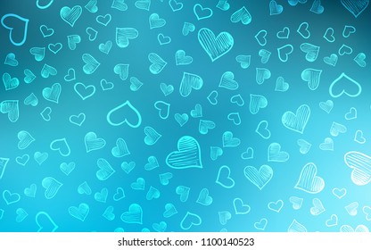 Light BLUE vector background with hearts. Decorative shining illustration with hearts on abstract template. Pattern for carnival, festival romantic leaflets.