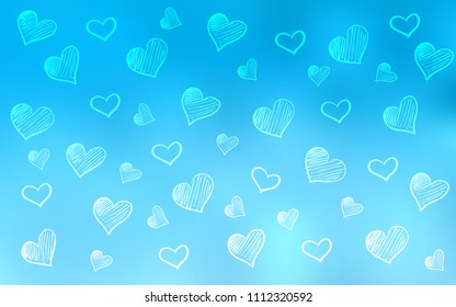 Light BLUE vector background with hearts. Decorative shining illustration with hearts on abstract template. Design for ad, poster, banner of Valentine Day.