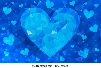 Light BLUE vector  background with hearts. Beautiful colored illustration with hearts in celebration style. Pattern for valentine's ad, booklets.