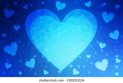 Light BLUE vector  background with hearts. Hearts on blurred abstract background with colorful gradient. Pattern for marriage gifts, congratulations.