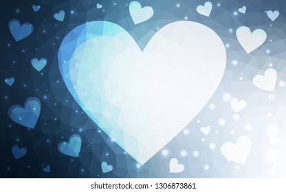 Light BLUE vector  background with hearts. Glitter abstract illustration with colorful hearts in romantic style. Template for Valentine's greeting postcards.