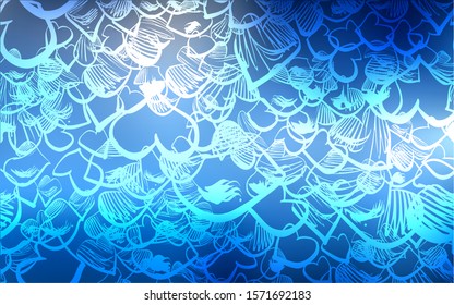 Light BLUE vector background with hearts. Blurred decorative design in doodle style with hearts. Design for ad, poster, banner of Valentine Day.