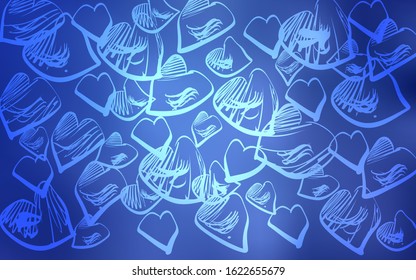 Light BLUE vector background with hearts. Hearts on blurred abstract background with colorful gradient. Template for Valentine's greeting postcards.