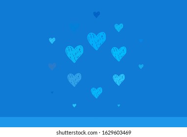 Light BLUE vector background with hearts. Decorative design with hearts in simple style . Template for Valentine's greeting postcards.