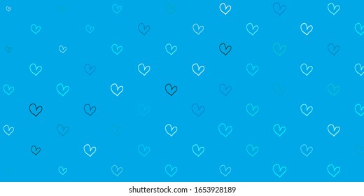 Fondo vectorial AZUL claro con corazones. Ilustración decorativa brillante con corazones sobre plantilla abstracta. Patrón de carnaval, volantes románticos del festival.