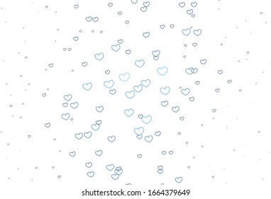 Fondo vectorial AZUL claro con corazones. Ilustración abstracta brillante con corazones coloridos en estilo romántico. Plantilla para tarjetas postales de San Valentín.