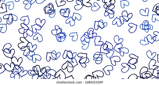 Fondo vectorial AZUL claro con corazones. Diseño decorativo borroso en estilo doodle con corazones. Diseño para publicidad, afiche, pancarta de San Valentín.