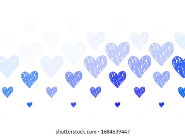 Light BLUE vector background with hearts. Shining illustration with hearts on abstract template. Pattern for marriage gifts, congratulations.