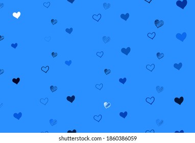Light BLUE vector background with hearts. Blurred decorative design in doodle style with hearts. Template for Valentine's greeting postcards.