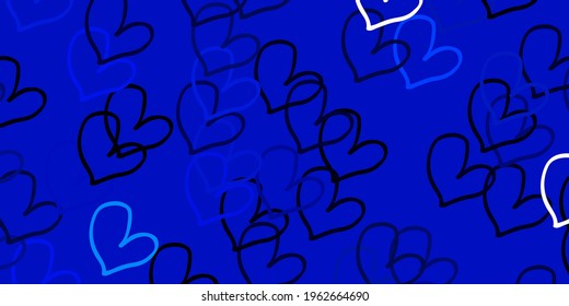 Light BLUE vector background with hearts. Decorative shining illustration with hearts on abstract template. Pattern for valentine's ad, booklets.