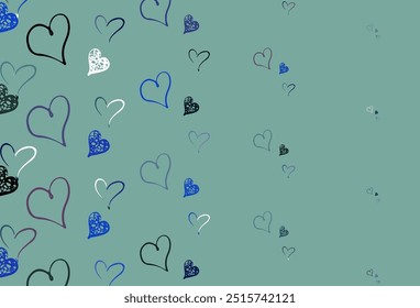 Light BLUE vector background with hearts. Shining illustration with hearts on abstract template. Design for celebrating of Valentine Day.