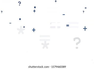 Light BLUE vector background with math elements. Colored mathematic signs with gradient on white background. Pattern for ad, booklets, leaflets of education.