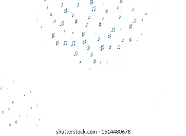 Light BLUE vector background with music symbols. Abstract illustration with colorful symbols of melody. Pattern for websites of musitians.