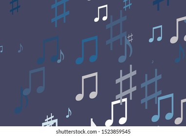 Light BLUE vector background with music symbols. Shining illustration of colorful gradient music notes. Template for fasion magazines.