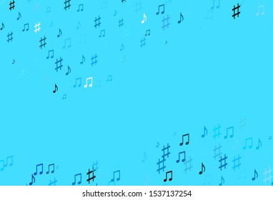 Light BLUE vector background with music symbols. Decorative design in abstract style with music shapes. Template for fasion magazines.