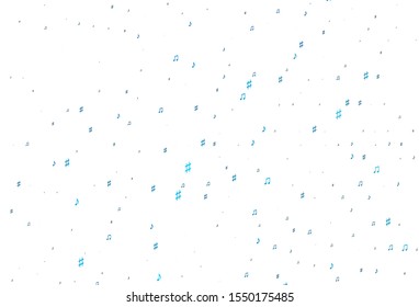 Light BLUE vector background with music symbols. Shining illustration of colorful gradient music notes. Pattern for websites of musitians.