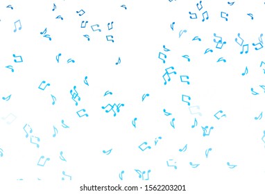 Light BLUE vector background with music symbols. Decorative design in abstract style with music shapes. Template for fasion magazines.