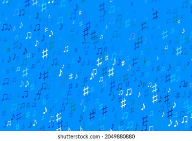 Light BLUE vector background with music symbols. Abstract illustration with colorful symbols of melody. Pattern for school ad, booklets.