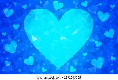 Light BLUE vector  background with Shining hearts. Beautiful colored illustration with hearts in celebration style. Pattern for carnival, festival romantic leaflets.