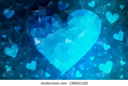 Light BLUE vector  background with Shining hearts. Blurred decorative design in doodle style with hearts. Design for your business advert of anniversary.