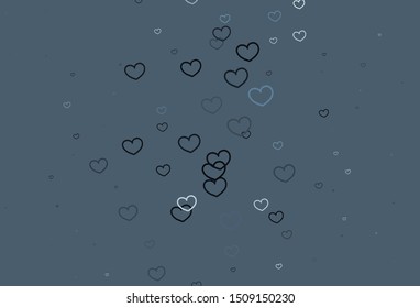 Light BLUE vector background with Shining hearts. Glitter abstract illustration with colorful hearts in romantic style. Design for ad, poster, banner of Valentine Day.