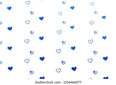 Light BLUE vector background with Shining hearts. Beautiful colored illustration with hearts in celebration style. Pattern for valentine's ad, booklets.