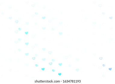 Light BLUE vector background with Shining hearts. Decorative shining illustration with hearts on abstract template. Template for Valentine's greeting postcards.