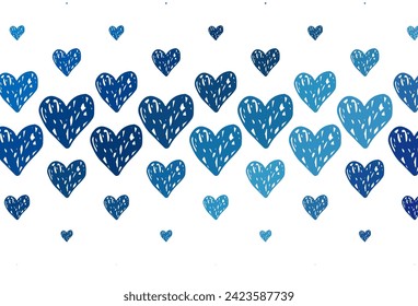 Light BLUE vector background with Shining hearts. Illustration with shapes of gradient hearts on blur backdrop. Template for Valentine's greeting postcards.