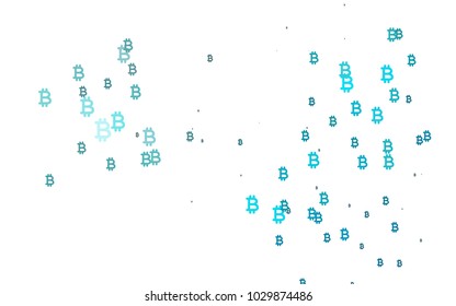 Light BLUE vector background with signs of Bitcoins. Shining colored illustration with Bitcoin signs, BTC. Template can be used as a background for ads of markets, loans.