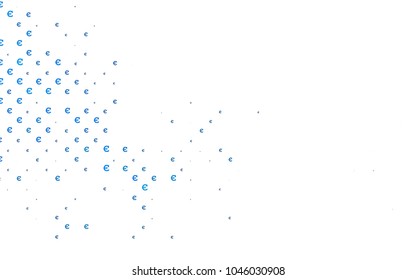 Light BLUE vector background with signs of Euro. Colored symbols of cryptocurrency on white background. The pattern can be used for ad, booklets, leaflets of banks.