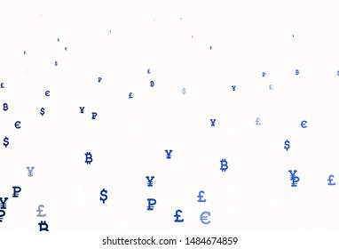 Light BLUE vector background with signs of currency. Abstract illustration with colored financial digital symbols. Design for ad, poster, banner of money making.