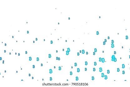 Light BLUE vector background with signs of Bitcoins. Abstract illustration with colored financial digital symbols. Template can be used as a background for ads of markets, loans.