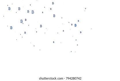 Light BLUE vector background with signs of Bitcoins. Abstract illustration with colored financial digital symbols. The pattern can be used for financial, investment websites.