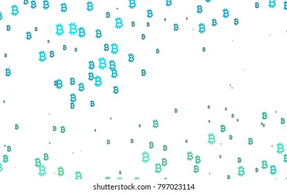 Light BLUE vector background with signs of Bitcoins. Shining colored illustration with Bitcoin signs, BTC. Best design for your ad, poster, banner of BTC money.