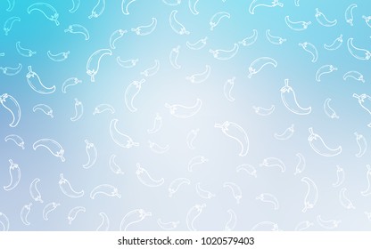 Light BLUE vector background with spicy peppers. Illustration with set of fresh pepers in doodle style. Doodle design for your business advert of cafes.