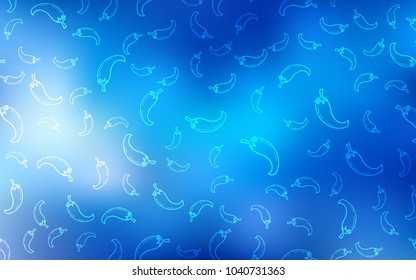 Light BLUE vector background with spicy peppers. Illustration with set of fresh peppers in doodle style. Pattern for ads of breakfast, lunch, dinner.