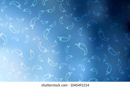 Light BLUE vector background with spicy peppers. Illustration with set of fresh peppers in doodle style. Template for meal cooking in kitchen.