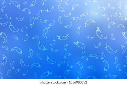 Light BLUE vector background with spicy peppers. Glitter abstract sketch with hot peppers. Doodle design for your business advert of cafes.