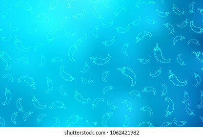 Light BLUE vector background with spicy peppers. Illustration with set of fresh peppers in doodle style. Template for meal cooking in kitchen.