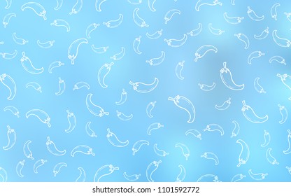 Light BLUE vector background with spicy peppers. Illustration with set of fresh peppers in doodle style. Template for meal cooking in kitchen.